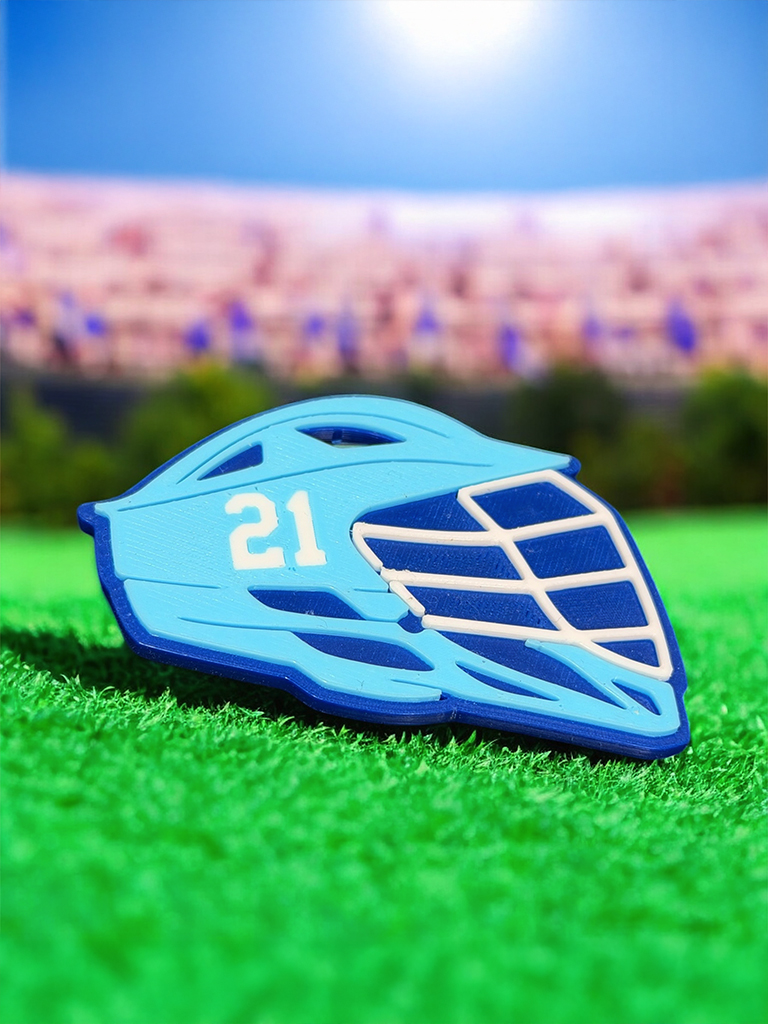 Custom blue lacrosse helmet keychain